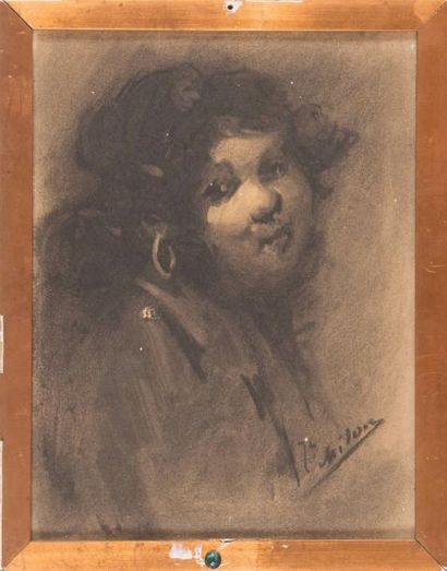 Joseph Milon (1868-1947) Gitan 

Dessin au fusain. Signé en bas à droite. 31 x 23...