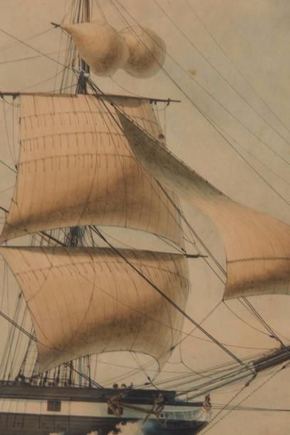 François ROUX (1811-1882) Portrait du trois mats barque l’Afrique Capitaine Viand...