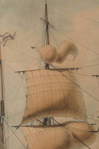 François ROUX (1811-1882) Portrait du trois mats barque l’Afrique Capitaine Viand...