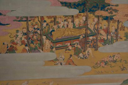 null Encre polychrome sur soie

JAPON - Epoque EDO (1603 - 1868)

Bouddha couché...