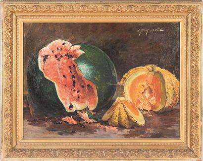 JEAN-BAPTISTE OLIVE (1848-1936) Jean-Baptiste OLIVE (1848-1936)

Pastèque et melon

Huile...