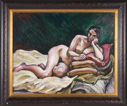 Alfred LESBROS (1873-1940) Alfred LESBROS (1873-1940)

Femme nue

Huile sur panneau

Signé...