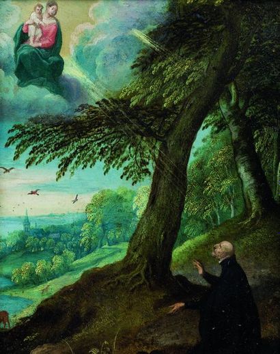 Attribué à Matthijs BRIL (1550-1583) La Vierge et l’Enfant apparaissant à Saint Ignace...