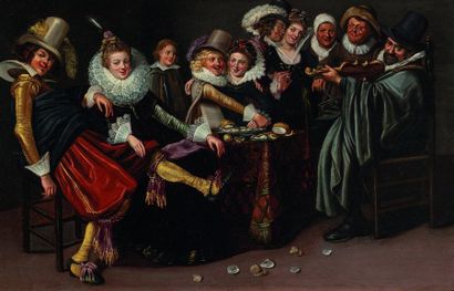Ecole HOLLANDAISE vers 1620,?entourage de Willem Pietersz. BUYTEWECH La joyeuse compagnie...