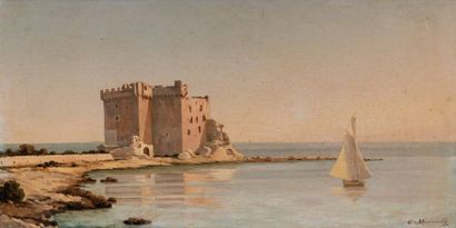 null César MASCARELLI (1845-1904) 

Paysage marin sur la Côte d’Azur. 

Huile sur...