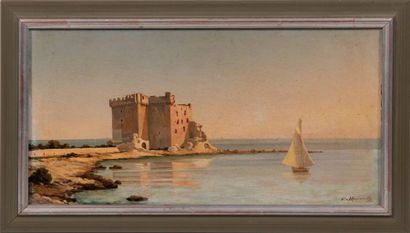 null César MASCARELLI (1845-1904) 

Paysage marin sur la Côte d’Azur. 

Huile sur...