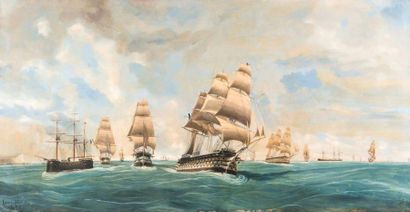 null Chéri-François DUBREUIL (1828-c-1880) 

Navires au détroit de Gibraltar. 

Huile...