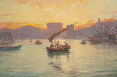 null Louis NATTERO (1870-1915) 

Retour de pêche au Vieux-port à Marseille au lever...
