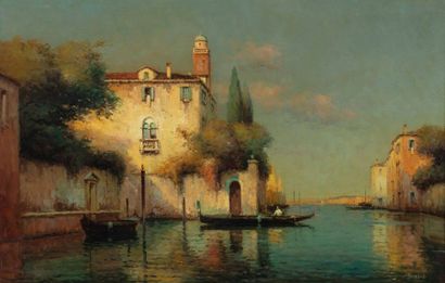 null Antoine BOUVARD (1870-1955) 

Gondolier à Venise. 

Huile sur toile.?Signée...
