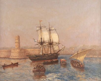 null Joseph SUCHET (1824-1896) 

Navires entrant dans le port de Marseille. 

Huile...