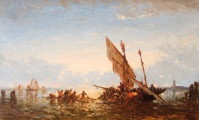 null Félix ZIEM (1821-1911) 

Pêcheurs dans la lagune. 

Huile sur toile.?Signée...