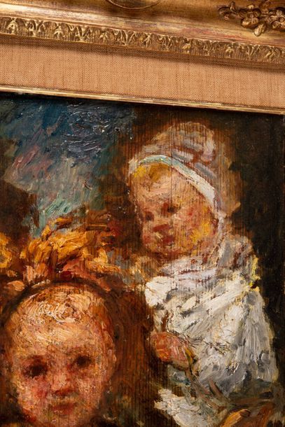 null Adolphe MONTICELLI (1824-1886) 

Portrait de deux enfants. 

Huile sur panneau.?Signée...