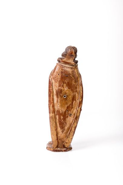ECCE HOMO sujet en bois sculpté et peint polychrome.

XVIIème siècle.

H. 24 cm

Accidents...