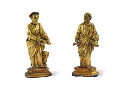DEUX FIGURES DE SAINTS en bronze doré représentant respectivement Saint Pierre et...