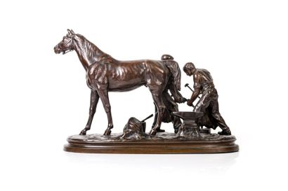EDOUARD DROUOT (1859-1945) Maréchal-ferrant en bronze.

H. 37 cm, L. 49 cm 

Signé...