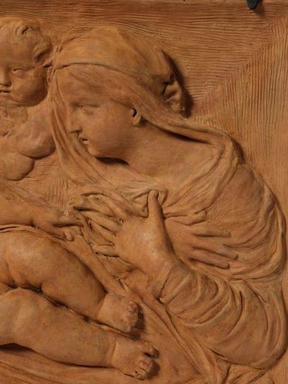 Attribué à Giacomo Filippo PARODI (Gênes, 1630 – 1702) La Vierge et deux séraphins...