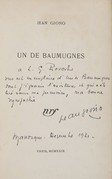 null GIONO (Jean). Un de Baumugnes. Paris, NRF 1929.

In-8, broché, chemise chagrin...