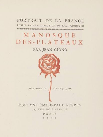 null GIONO (Jean). Manosque des plateaux. Paris, Collection Portraits de la

France,...