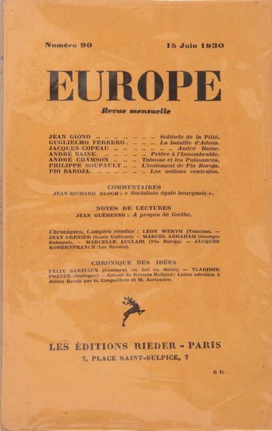 null GIONO (Jean). Solitude de la Pitié. Paris, Revue Europe, Éditions

Rieder, juin...