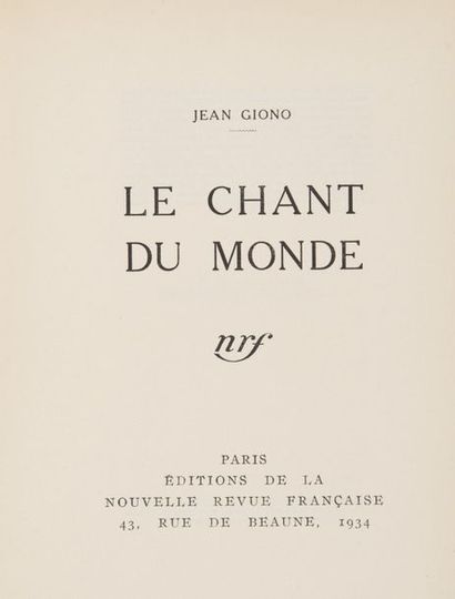 null 33

GIONO (Jean). Le Chant Du Monde. Paris, NRF, 1934.

Broché in-12, non coupé,...