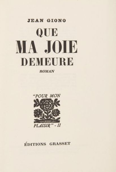 null GIONO (Jean). Que Ma Joie Demeure. Paris, Grasset, 1935.

In-12, broché, non...