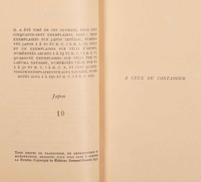 null GIONO (Jean). Les Vraies Richesses. Paris, Grasset, 1937.

In-16, maroquin bleu...