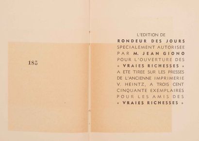 null GIONO (Jean). Rondeur Des Jours. Alger, Edmond Charlot, 1936.

Suivi d’un texte...