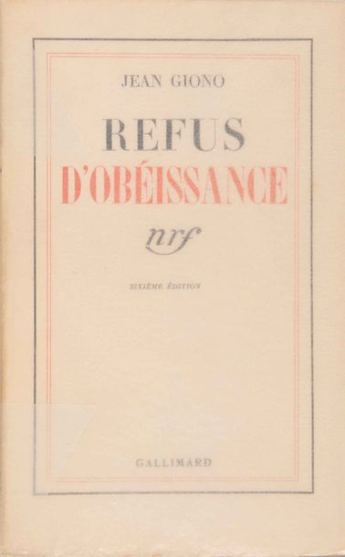 null GIONO (Jean). Refus d’obéissance. Paris, NRF Gallimard, 1937.

Petit in-8, broché.

Édition...