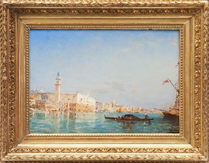 Félix ZIEM (1821-1911) Gondole sur le grand canal, Venise. Huile sur panneau. Signée...