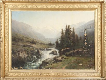 Leberecht LORTET (1826-1901) Paysage de montagne. Huile sur toile. Signée en bas...