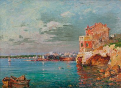 Justin Jules CLAVERIE (1859-1932) La pointe rouge à Marseille. Huile sur toile. Signée...