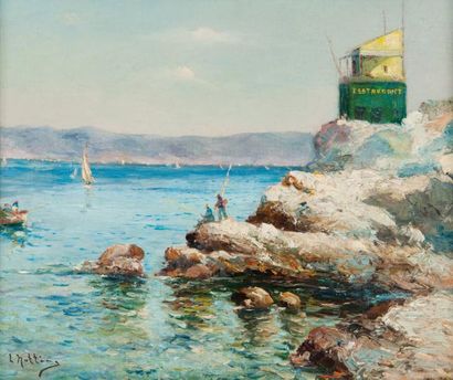 Louis NATTERO (1870-1915) Pêcheurs sur la Corniche. Huile sur toile. Signée en bas...