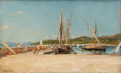 Raphaël Luc PONSON (1835-1904) Le môle de Sainte Maxime. Huile sur toile. Signée...