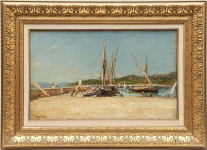 Raphaël Luc PONSON (1835-1904) Le môle de Sainte Maxime. Huile sur toile. Signée...