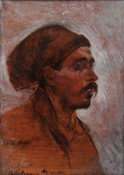 Alphonse MOUTTE (1840-1913) Portrait d'un pêcheur marseillais. Huile sur panneau....