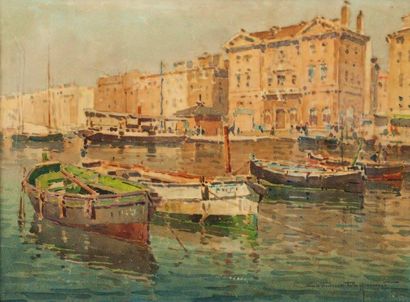 Casimir RAYMOND (1870-1955) Vue de la mairie à Marseille. Aquarelle. Signée en bas...