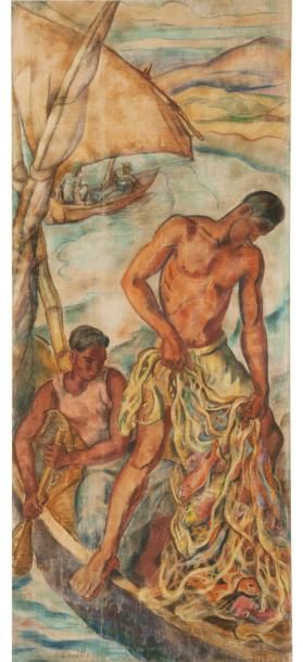 Antoine Marius GIANELLI (1896-1983) Pêcheurs de Madagascar remontant les filets....