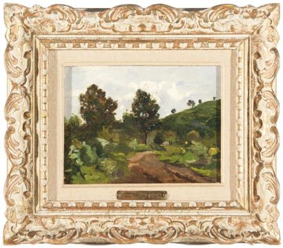 Odilon REDON (1840-1916) Le chemin. Huile sur toile marouflée sur panneau. Signée...