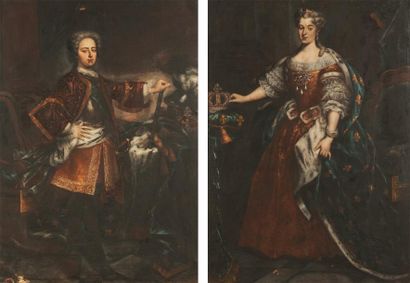 Ecole française du XVIIIème siècle Portrait de Louis XV et Marie Leszczynska. Paire...