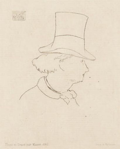 Edouard MANET (1832-1883) Baudelaire de profil en chapeau. 1862. Eau forte. Imprimeur...