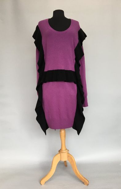 null TSUMORI CHISATO Robe à poches en maille mauve et volants noirs taille 40