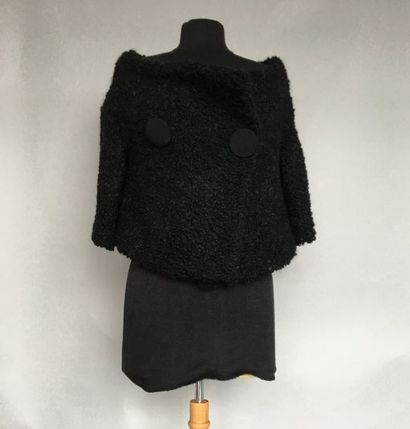  GIO GUERRERI Couture Veste courte col châle en laine bouclette noire taille 40