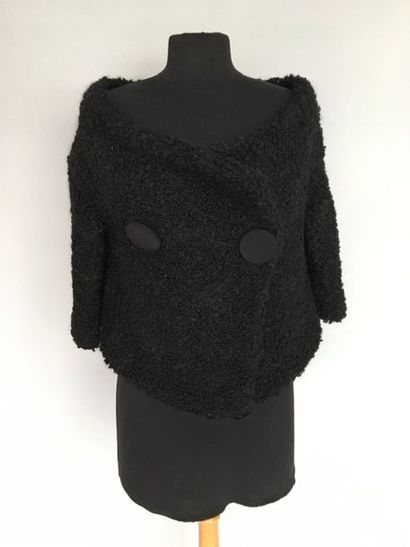  GIO GUERRERI Couture Veste courte col châle en laine bouclette noire taille 40