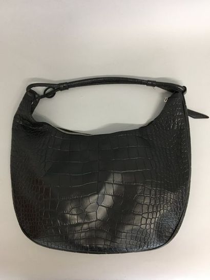 null LE TANNEUR Sac besace d'épaule en cuir noir façon alligator -largeur 43cm

(trés...