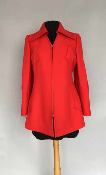 null RETY Couture Veste zippée et surpiquée en lainage rouge circa 70 taille 40