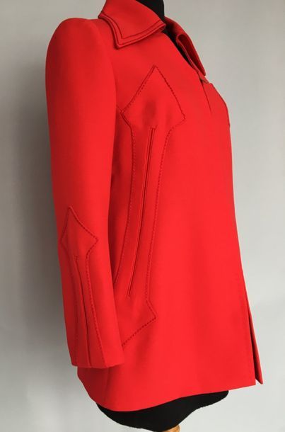 RETY Couture Veste zippée et surpiquée en lainage rouge circa 70 taille 40