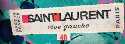  SAINT LAURENT Rive GAUCHE Blouse en soie turquoise imprimée de plumes taille 40...