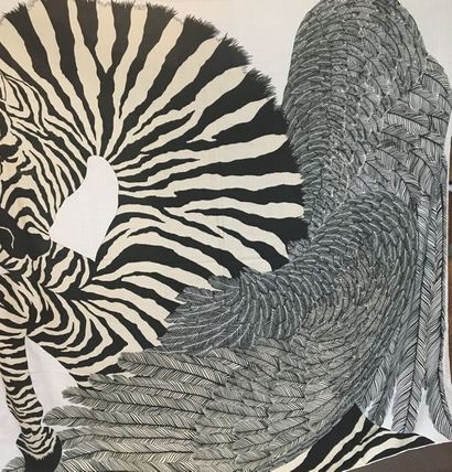 null HERMES Paris "Zebra Pegasus" par Alice Shirley - Grand carré 140 x 140 en soie...