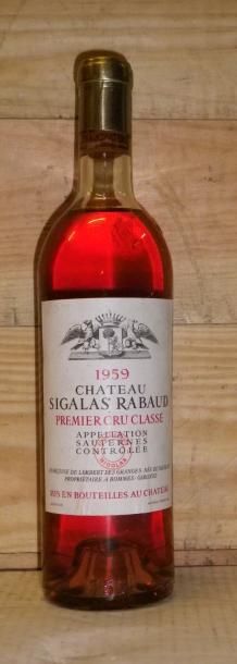 SAUTERNES 1 Bouteille SIGALAS RABAUD 1959 Etiquette légèrement tachée et abîmée;...