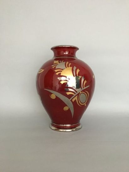 null SAINTE RADEGONDE France Vase balustre en céramique brune décor floral émaillé...